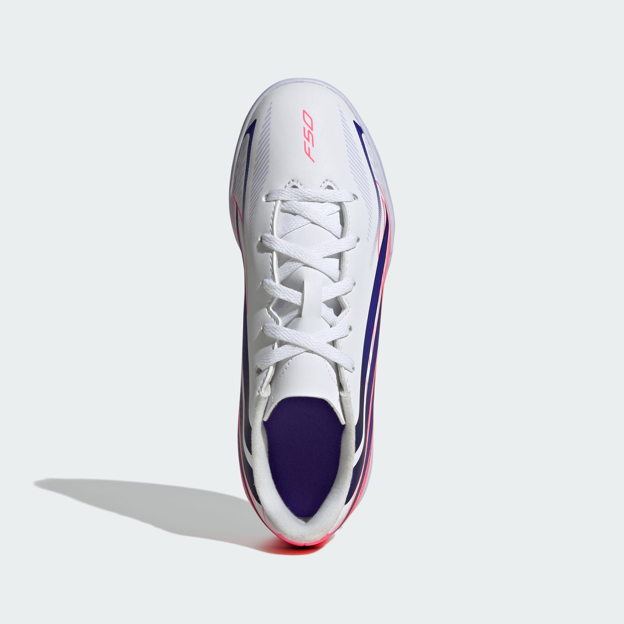 ADIDAS KID'S F50 HYPERFAST CLUB INDOOR WHITE/PURPLE FOOTBALL BOOTS