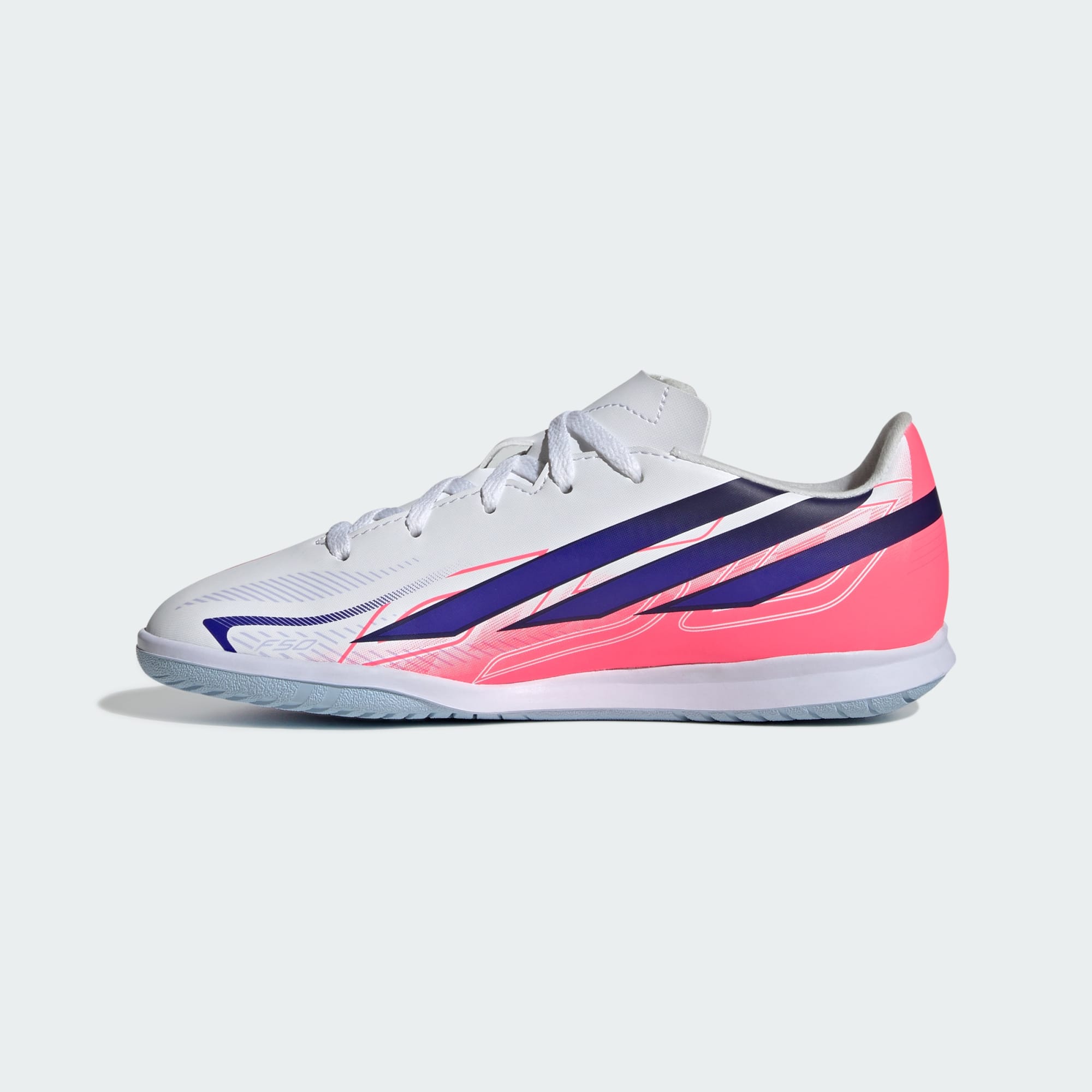 ADIDAS KID'S F50 HYPERFAST CLUB INDOOR WHITE/PURPLE FOOTBALL BOOTS