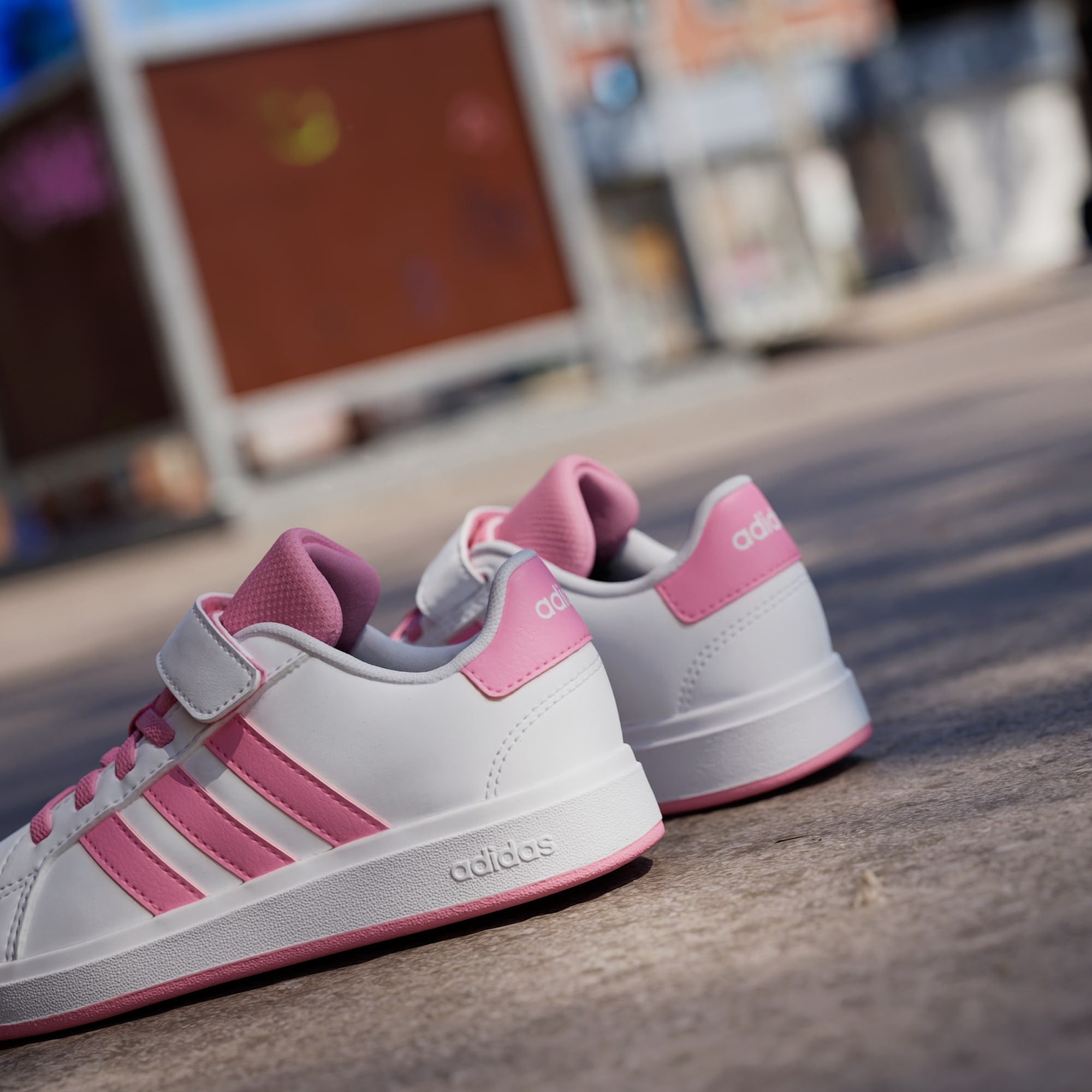 Adidas Kid's Grand Court 2.0 Hook N' Loop White/Pink Sneaker Shoes