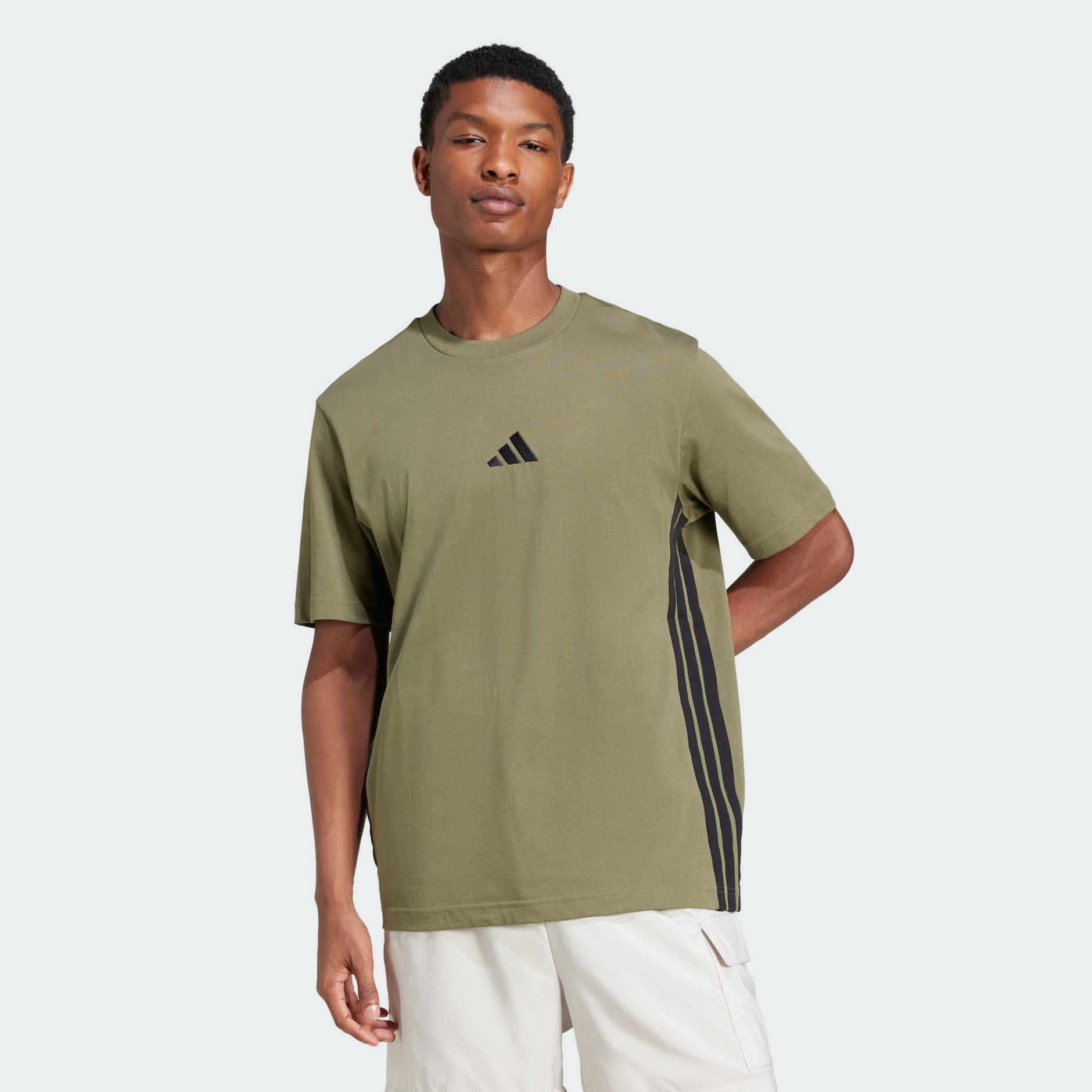 Adidas Men's 3-Stripes Small Logo Olive Tee