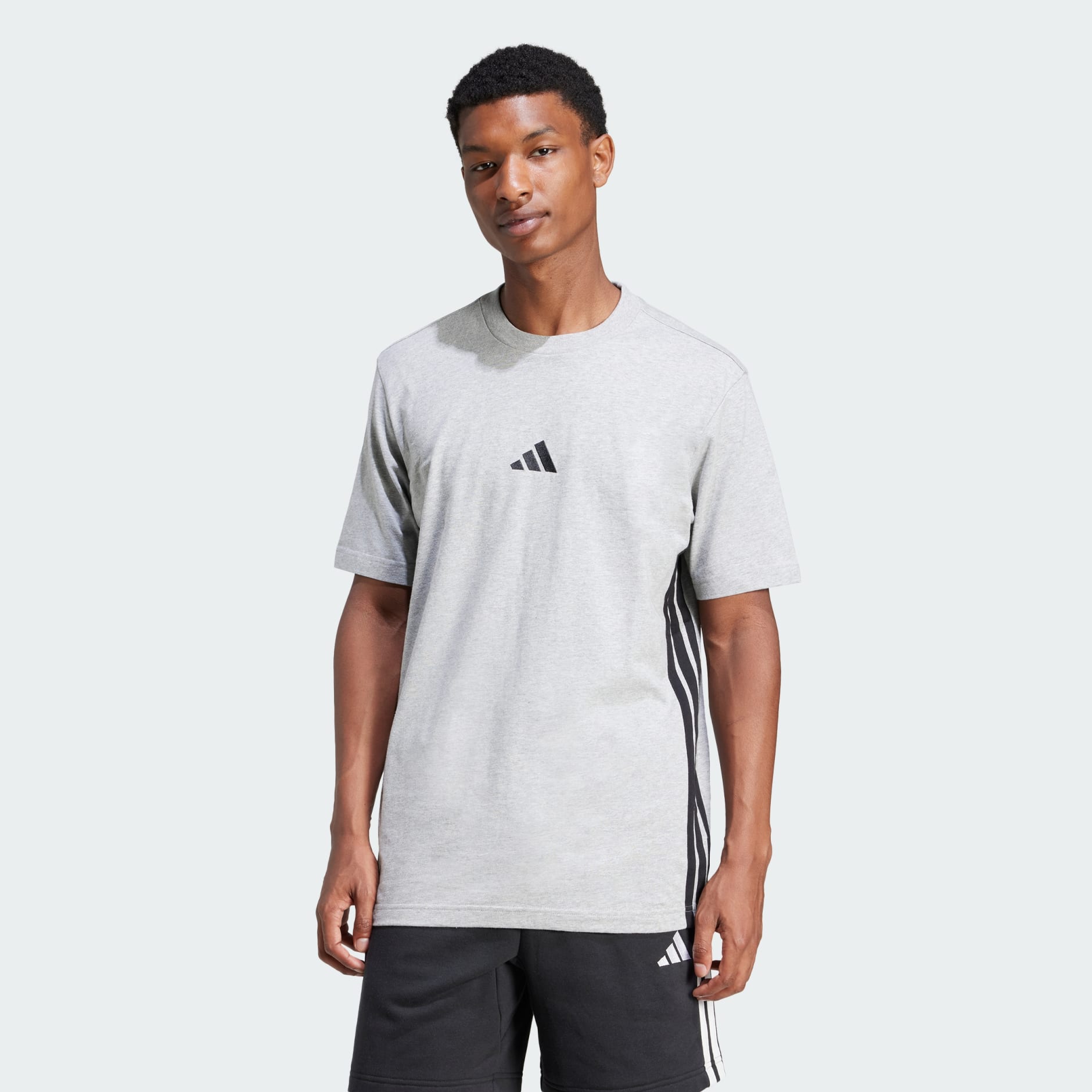 Adidas Men's 3-Stripes Small Logo Grey Tee