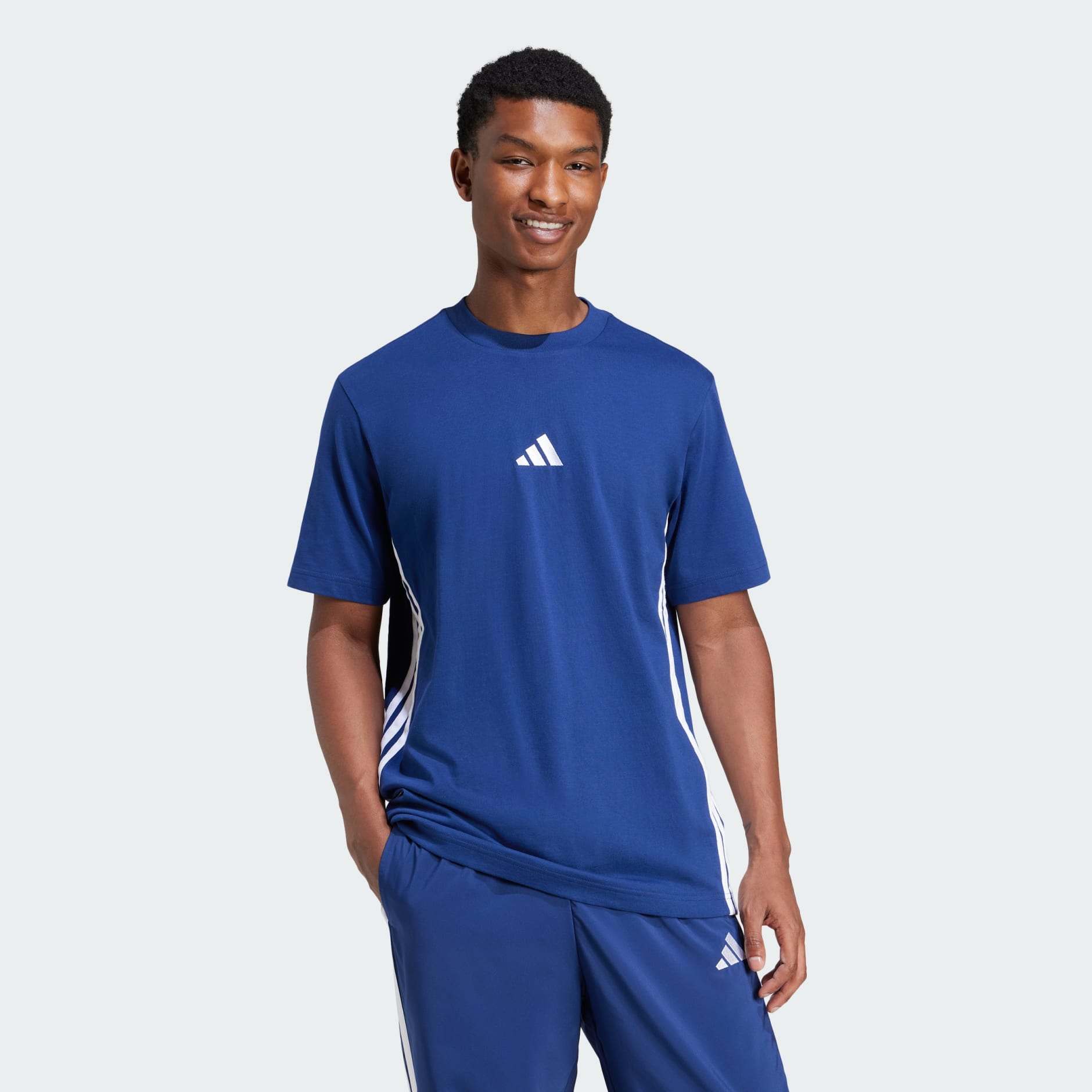 Adidas Men's 3-Stripes Small Logo Navy Jersey Tee