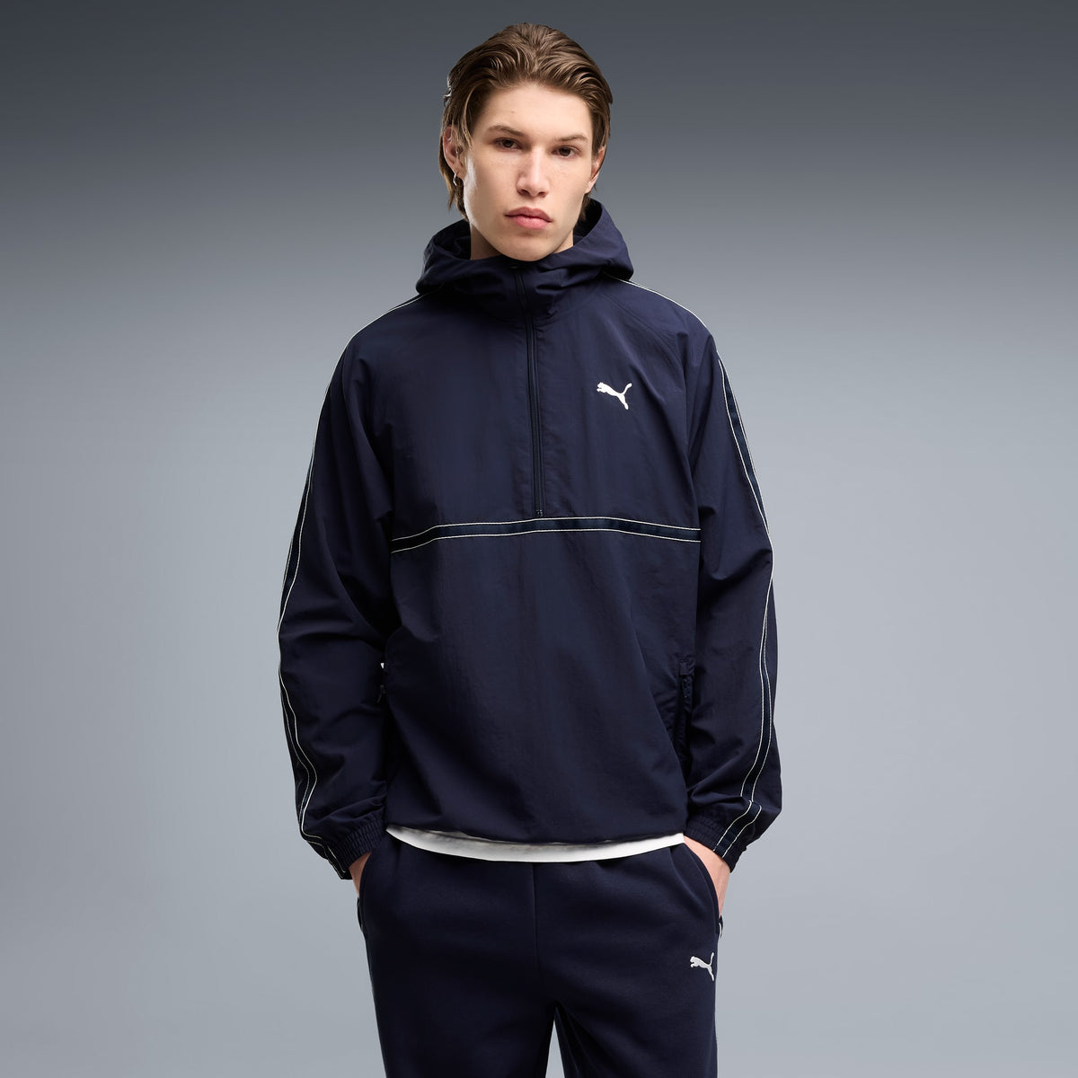 PUMA MEN'S CLASS RELAXED PINNACLE HALF-ZIP NAVY HOODIE
