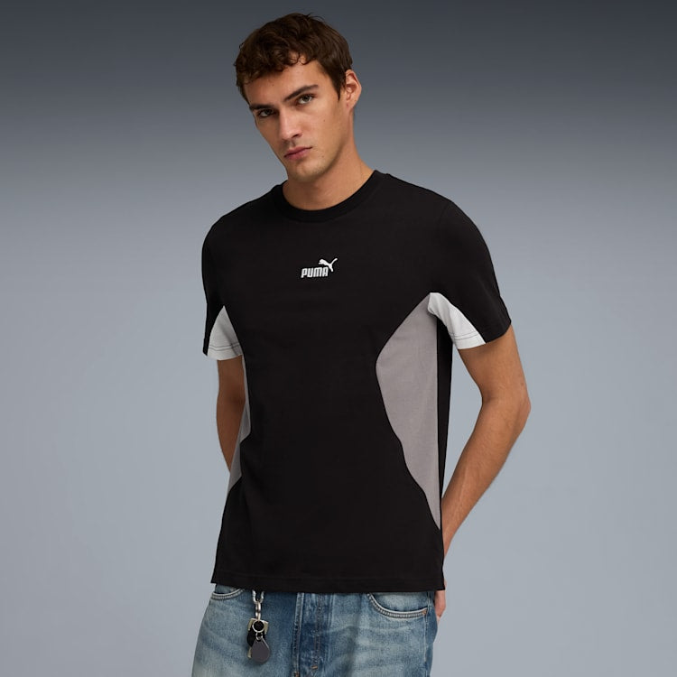 PUMA MEN'S ESSENTIALS BLOCK BLACK/GREY TEE