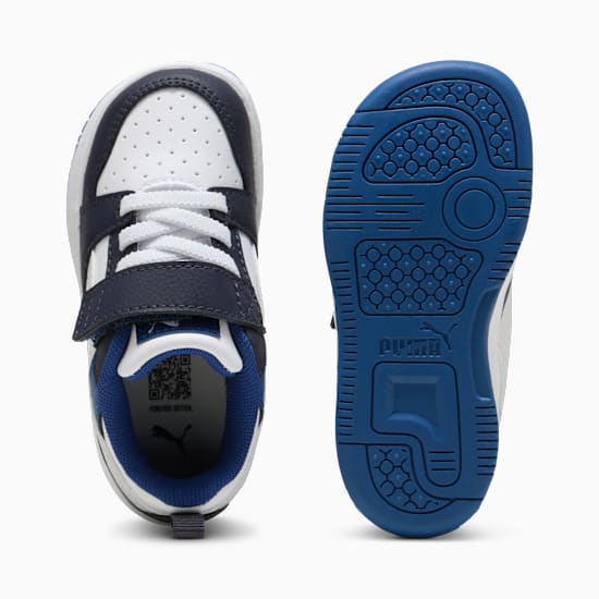 Puma Kid's Rebound V6 Hook N' Loop White/Blue/Black Sneaker Shoes
