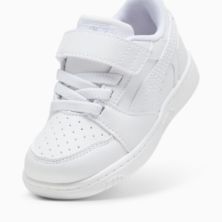 Puma Kid's Rebound V6 Hook N' Loop Triple White Sneaker Shoes