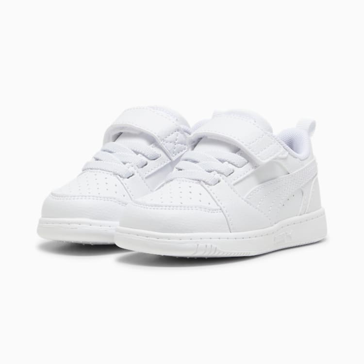 Puma Kid's Rebound V6 Hook N' Loop Triple White Sneaker Shoes