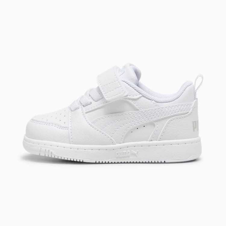 Puma Kid's Rebound V6 Hook N' Loop Triple White Sneaker Shoes