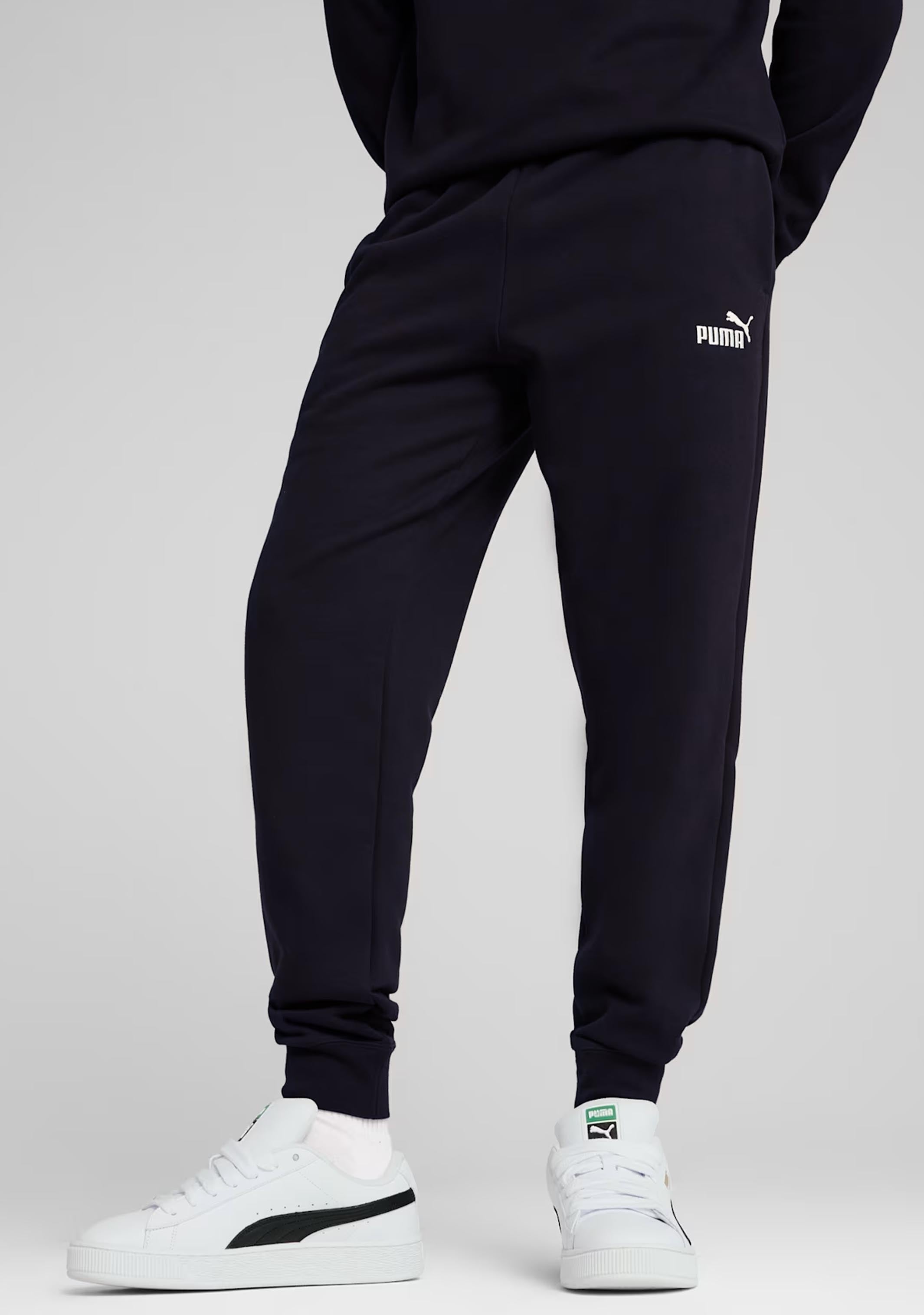 PUMA MEN'S ESSENTIALS LOGO FLEECE NAVY TRACKPANTS