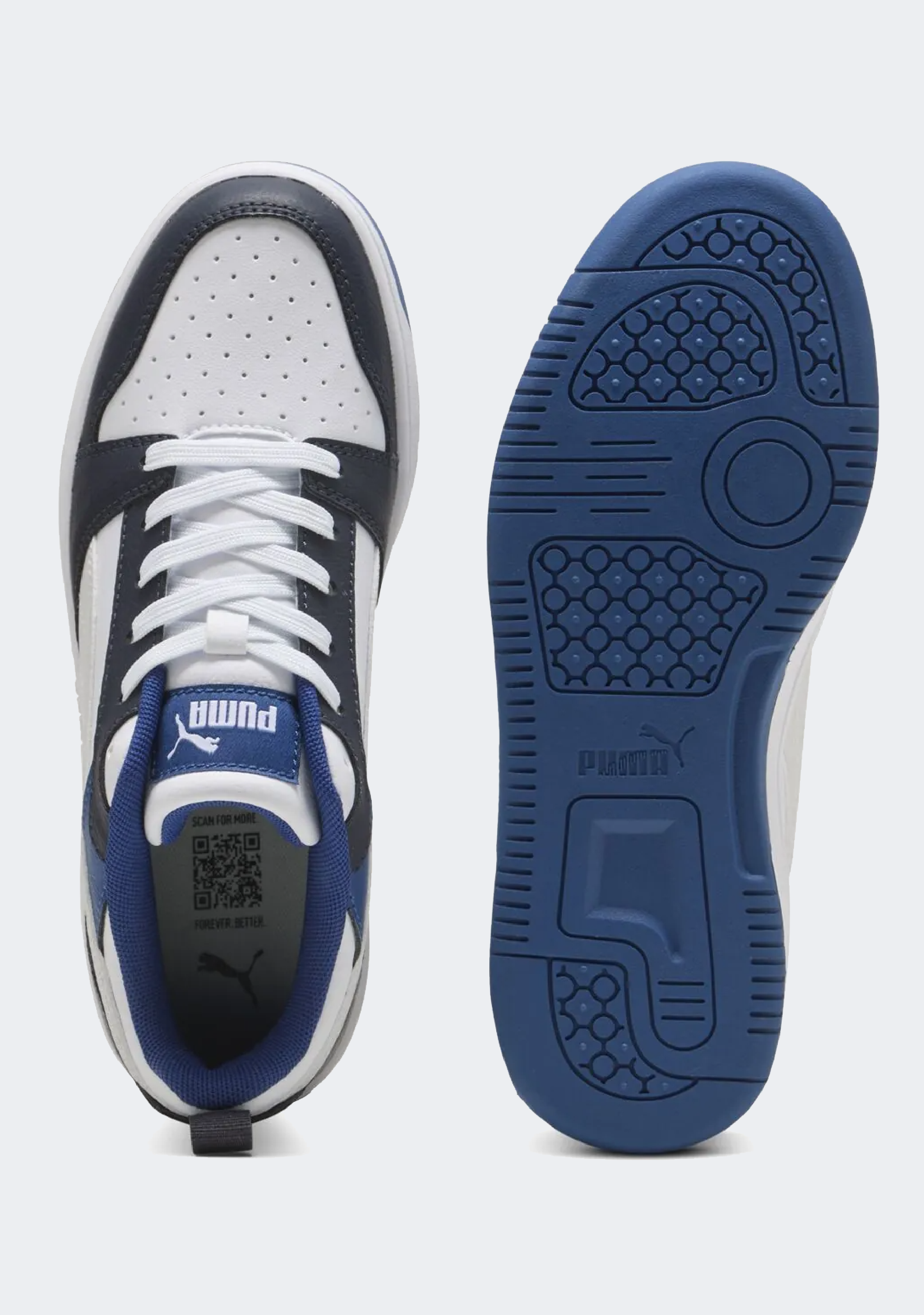 Puma Kid's Rebound V6 White/Blue/Black Sneaker Shoes