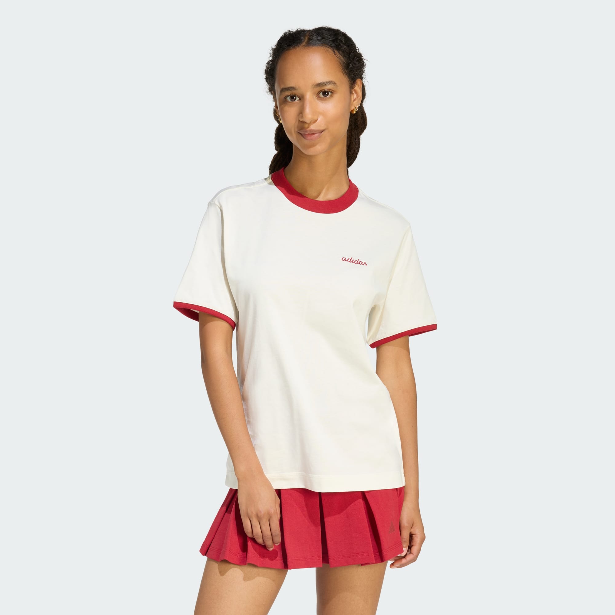 Adidas Women's Colorpop Embroidered Graphic Off White/Maroon Tee