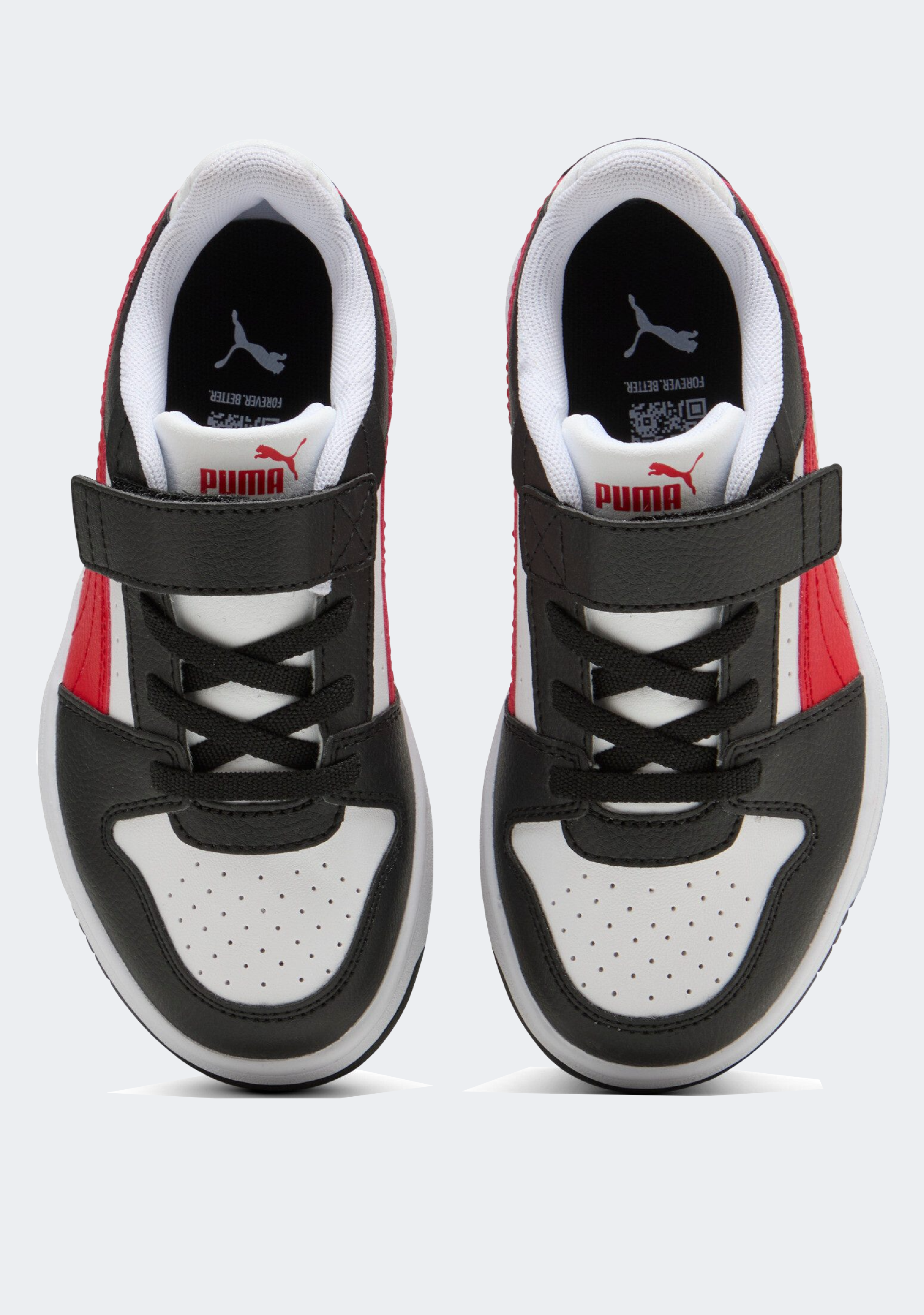 PUMA KID'S HOOK N' LOOP REBOUND SLAM LO BLACK/RED/WHITE SNEAKER SHOES