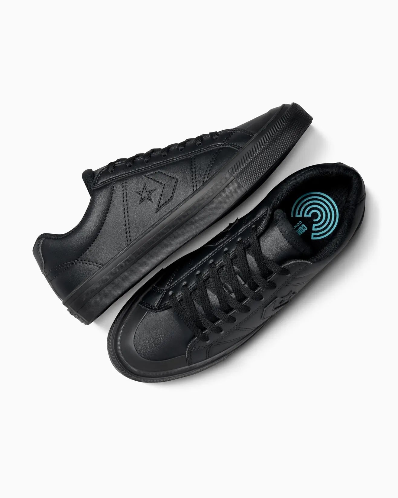 Converse Unisex Sport Casual Faux Leather Low Top Black Mono Black Shoes