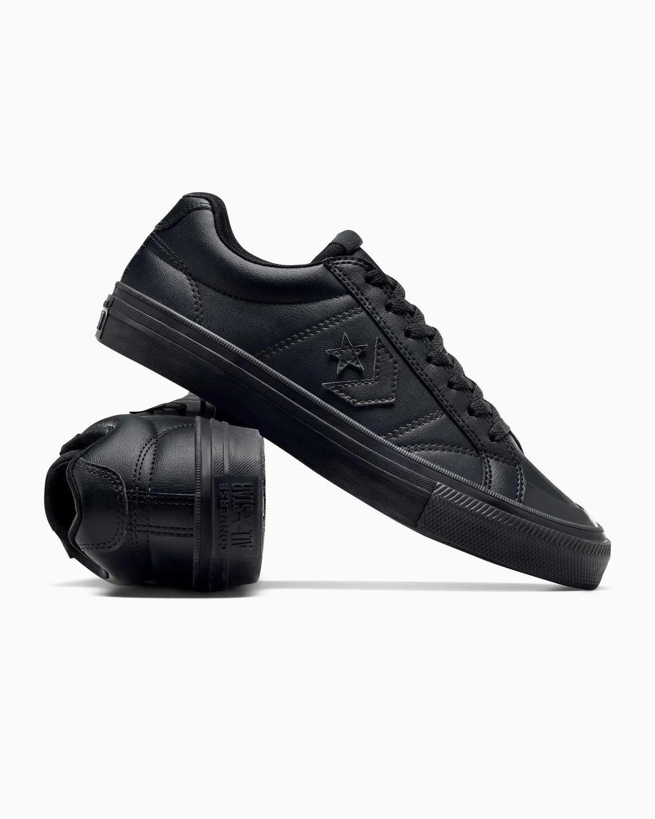 Converse Unisex Sport Casual Faux Leather Low Top Black Mono Black Shoes