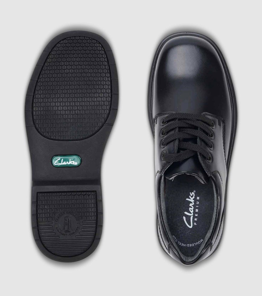 CLARKS UNISEX (SENIOR) DETROIT TRIPLE BLACK LEATHER SHOE (WIDTH E)