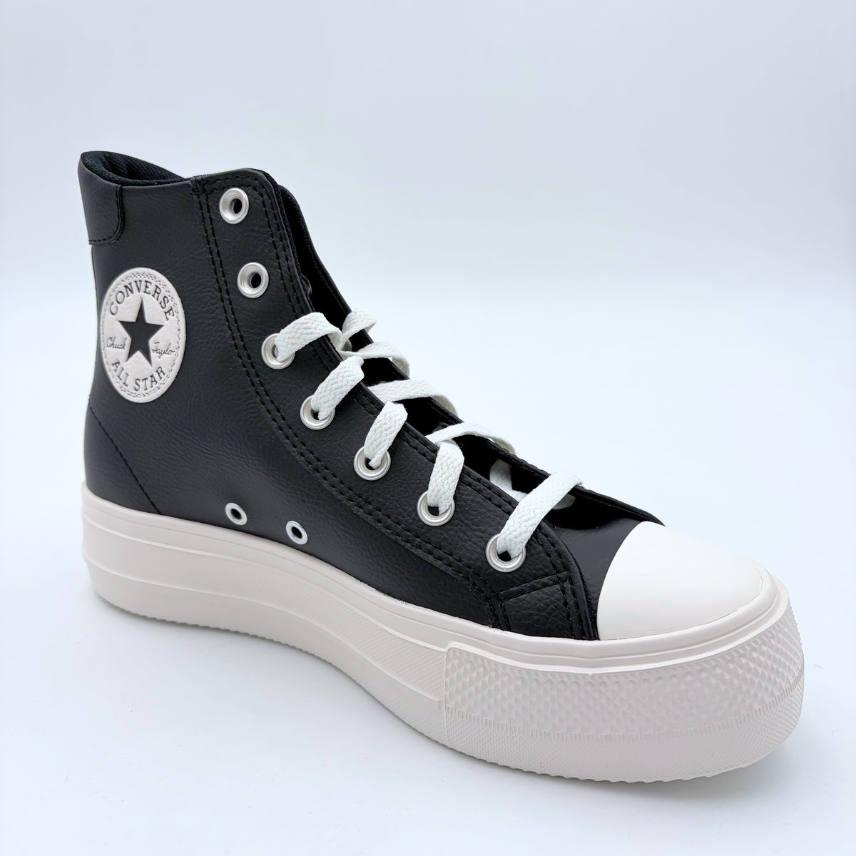 CONVERSE WOMEN'S DAY ONE PLATFORM HI LEATHER BLACK/WHITE SNEAKER SHOES
