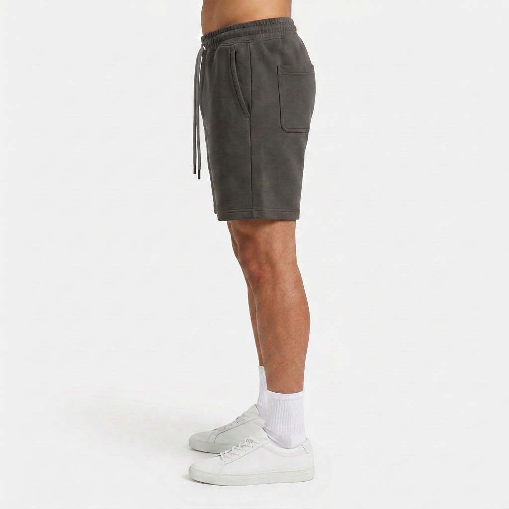 INSPORT mens Scuba short in charcoal, side view showing side seam pocket