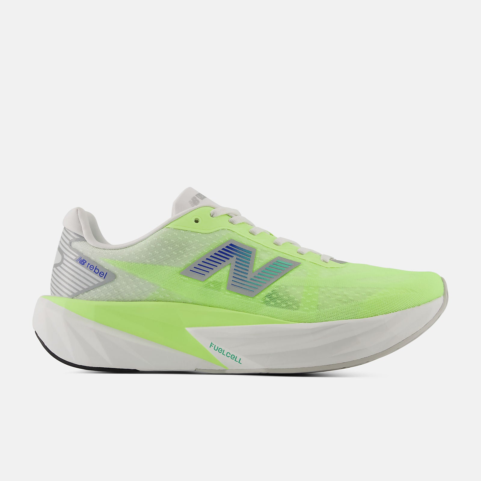 NEW BALANCE MEN'S FUELCELL REBEL V5 FLURO/WHITE RUNNING SHOES