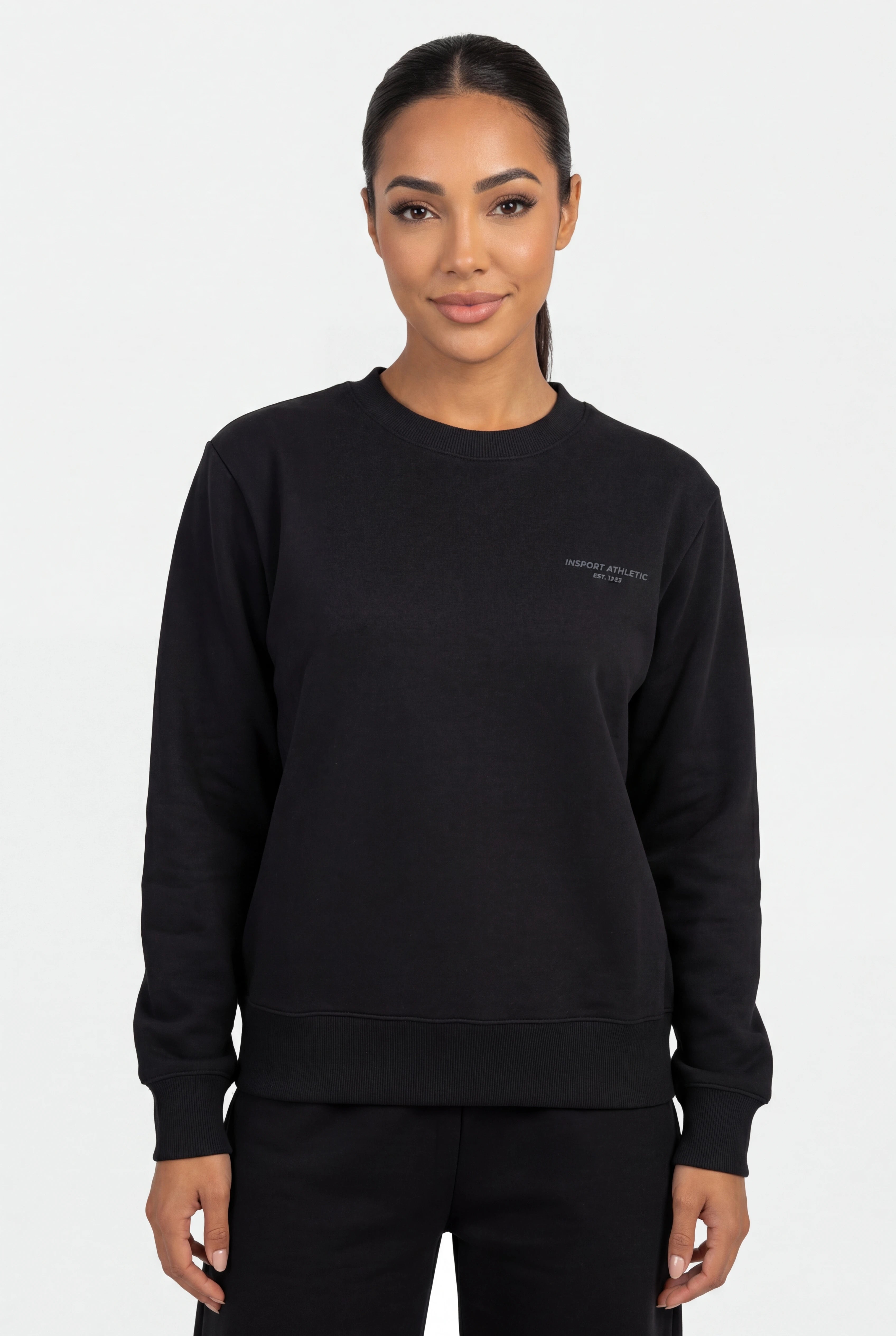 Insport Womens Skyla Black Fleece Crew