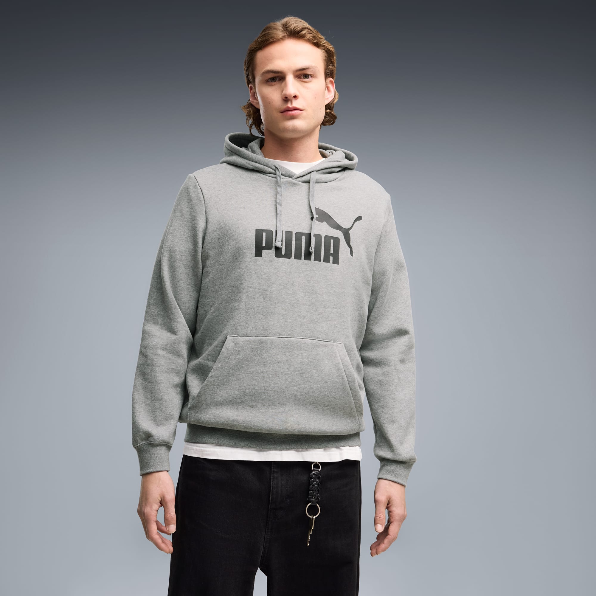 PUMA MEN'S ESSENTIALS NO. 1 LOGO FLEECE GREY HOODIE