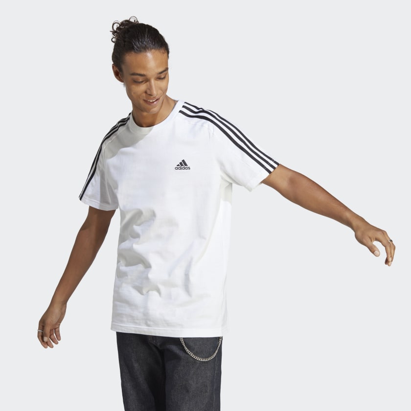 Adidas ADIDAS MEN'S ESSENTIALS SINGLE JERSEY 3-STRIPES WHITE TEE - INSPORT
