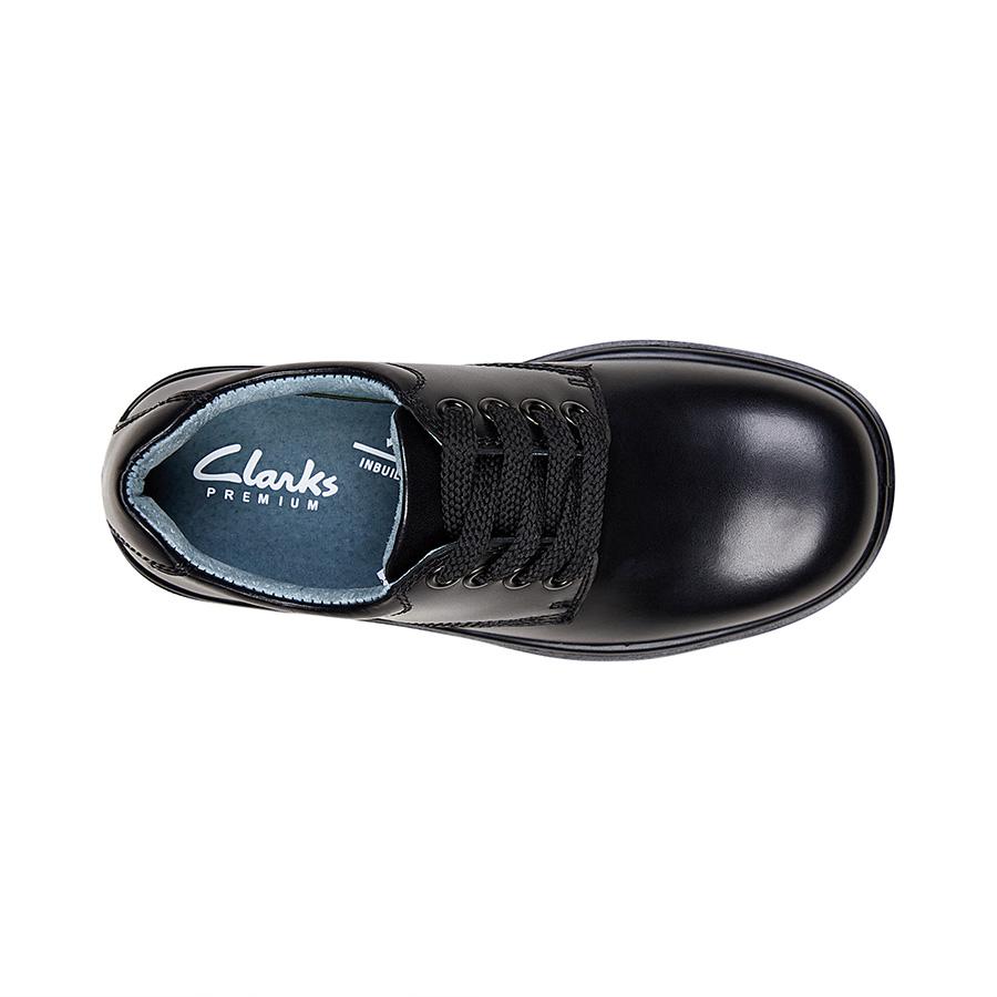Clarks CLARKS JUNIOR DAYTONA TRIPLE BLACK LEATHER SHOE (WIDTH E) - INSPORT