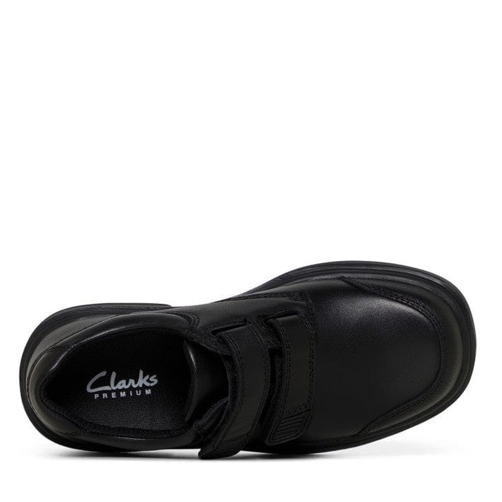 Clarks CLARKS JUNIOR DISCOVERY BLACK LEATHER SHOES - INSPORT