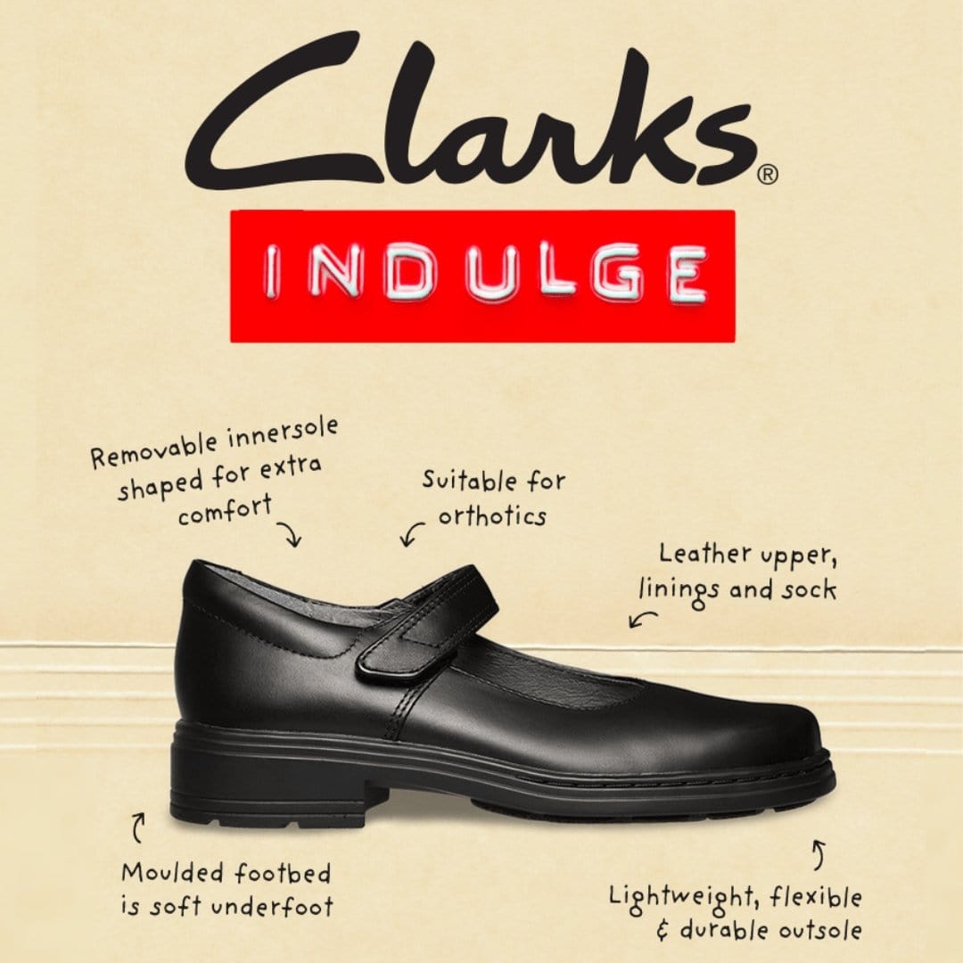 Clarks CLARKS JUNIOR INDULGE MARY JANE TRIPLE BLACK LEATHER SHOE (WIDTH E) - INSPORT