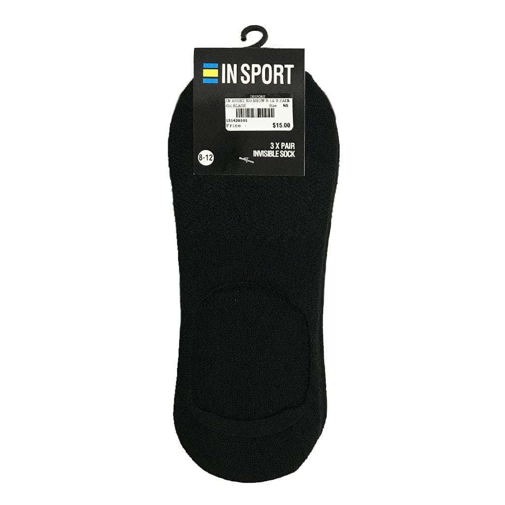 INSPORT INSPORT NO SHOW INVISIBLE 3 PACK BLACK SOCKS - INSPORT