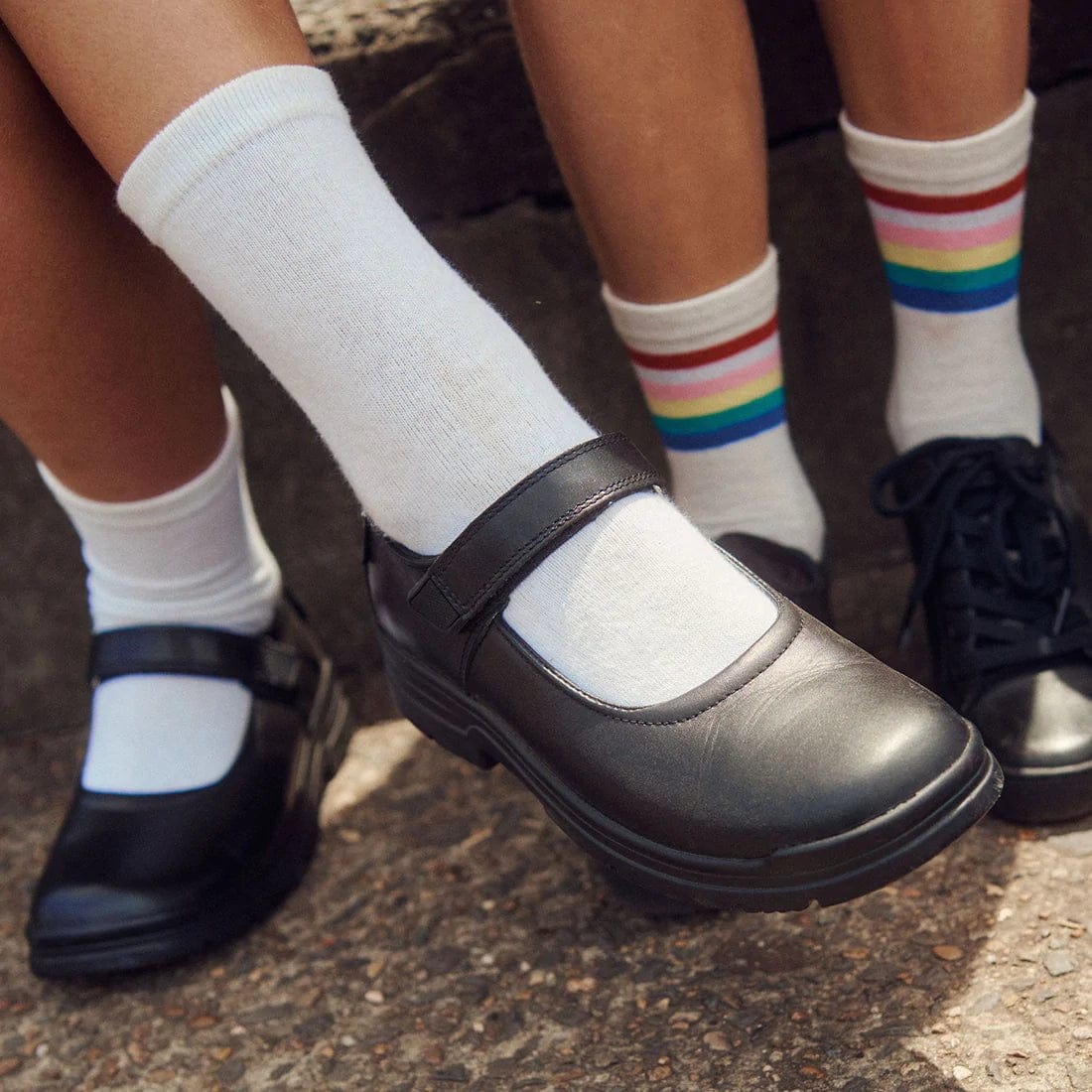 Roc Boots ROC BOOTS JUNIOR ROULETTE STRAP BLACK LEATHER SCHOOL SHOES - INSPORT