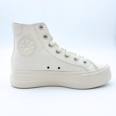 CONVERSE WOMEN'S DAY ONE PLATFORM HI LEATHER TRIPLE WHITE SNEAKER SHOES