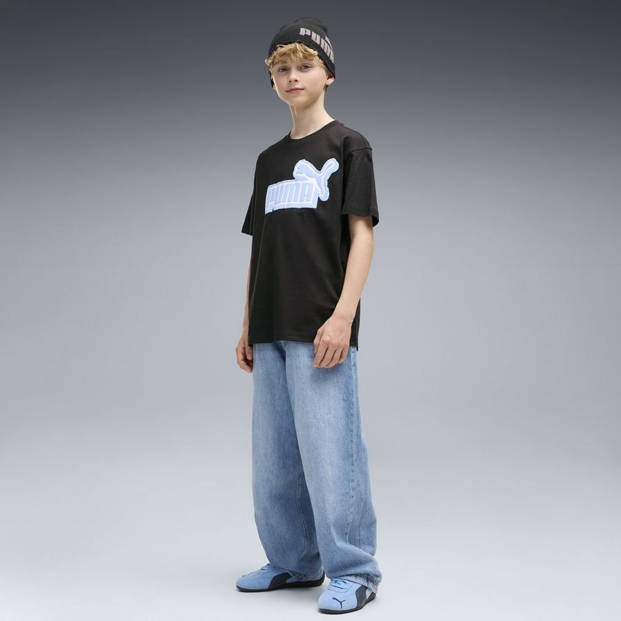 PUMA KID'S ESSENTIALS LOGO LAB RELAXED GRAPHIC BLACK/BLUE TEE
