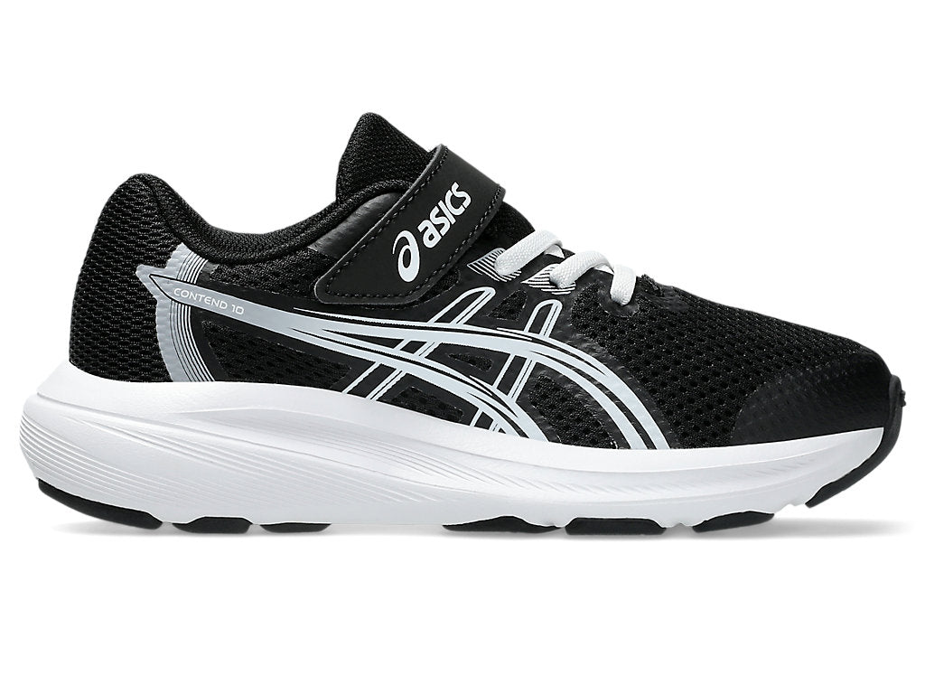 ASICS KID'S HOOK N' LOOP CONTEND 10 BLACK/WHITE RUNNING SHOES