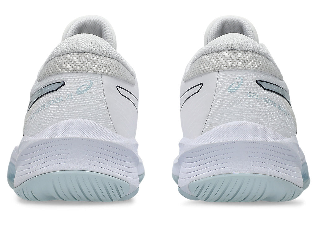 ASICS WOMEN'S GEL NETBURNER 21 WHITE/SKY NETBALL SHOES (WIDTH D)