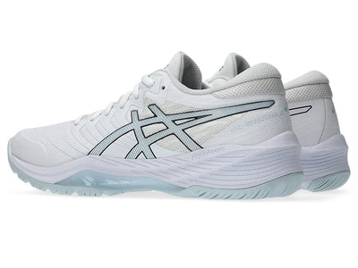 ASICS WOMEN'S GEL NETBURNER 21 WHITE/SKY NETBALL SHOES (WIDTH D)