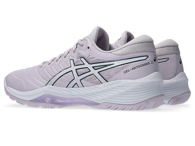 ASICS WOMEN'S GEL NETBURNER 21 DAHLIA/WHITE NETBALL SHOES (WIDTH D)