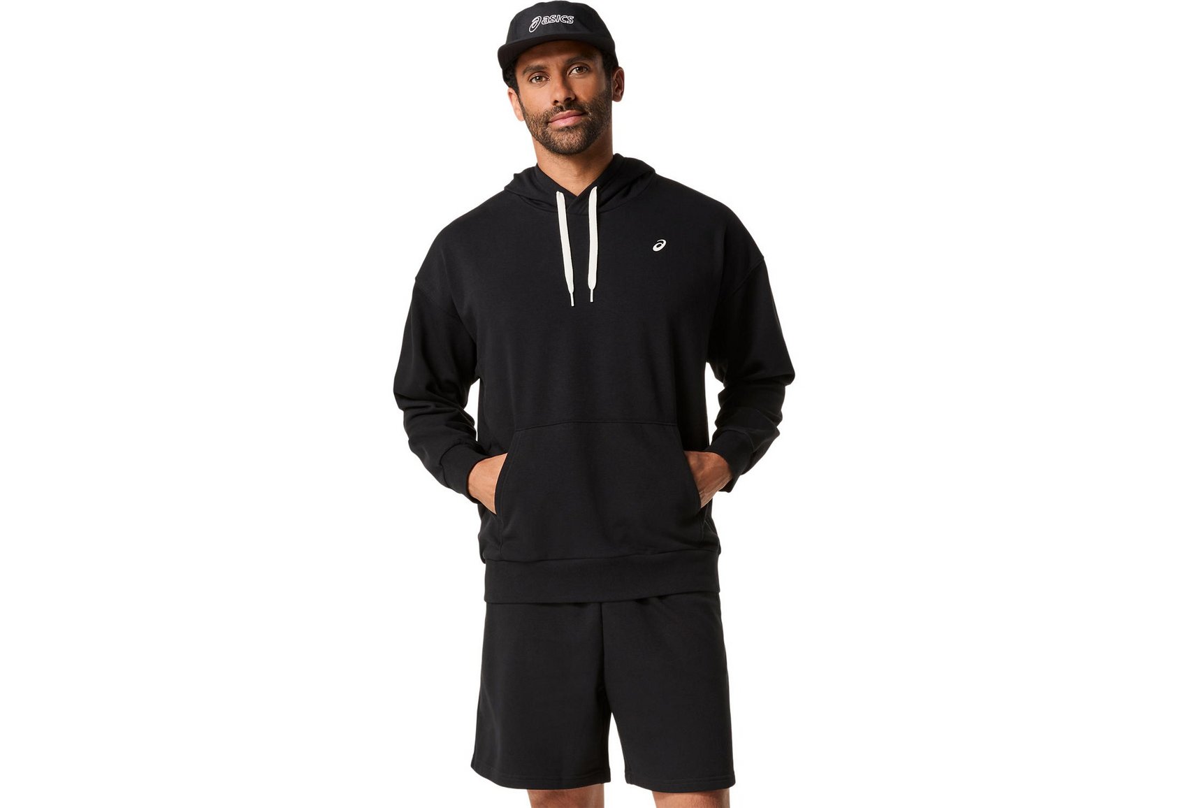 ASICS MEN'S FRENCH TERRY RELAXED PULLOVER BLACK HOODIE