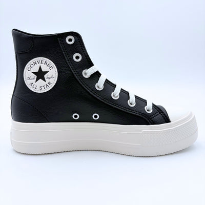 CONVERSE WOMEN'S DAY ONE PLATFORM HI LEATHER BLACK/WHITE SNEAKER SHOES