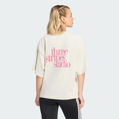 ADIDAS WOMEN'S 3-STRIPES STUDIO GRAPHIC CHALK WHITE TEE