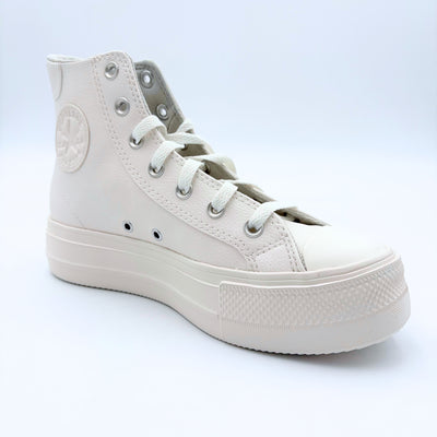 CONVERSE WOMEN'S DAY ONE PLATFORM HI LEATHER TRIPLE WHITE SNEAKER SHOES