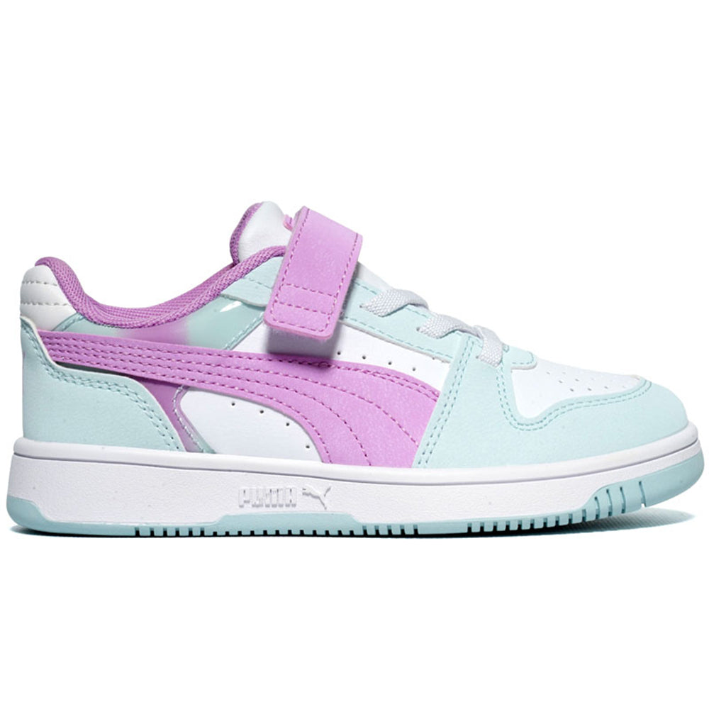 PUMA KID'S HOOK N' LOOP REBOUND V6 AQUA/MAUVE SNEAKER SHOES