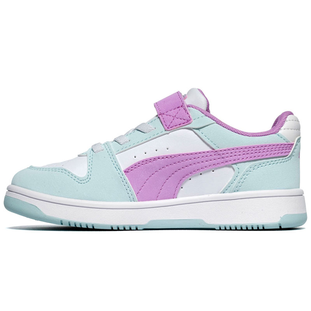PUMA KID'S HOOK N' LOOP REBOUND V6 AQUA/MAUVE SNEAKER SHOES