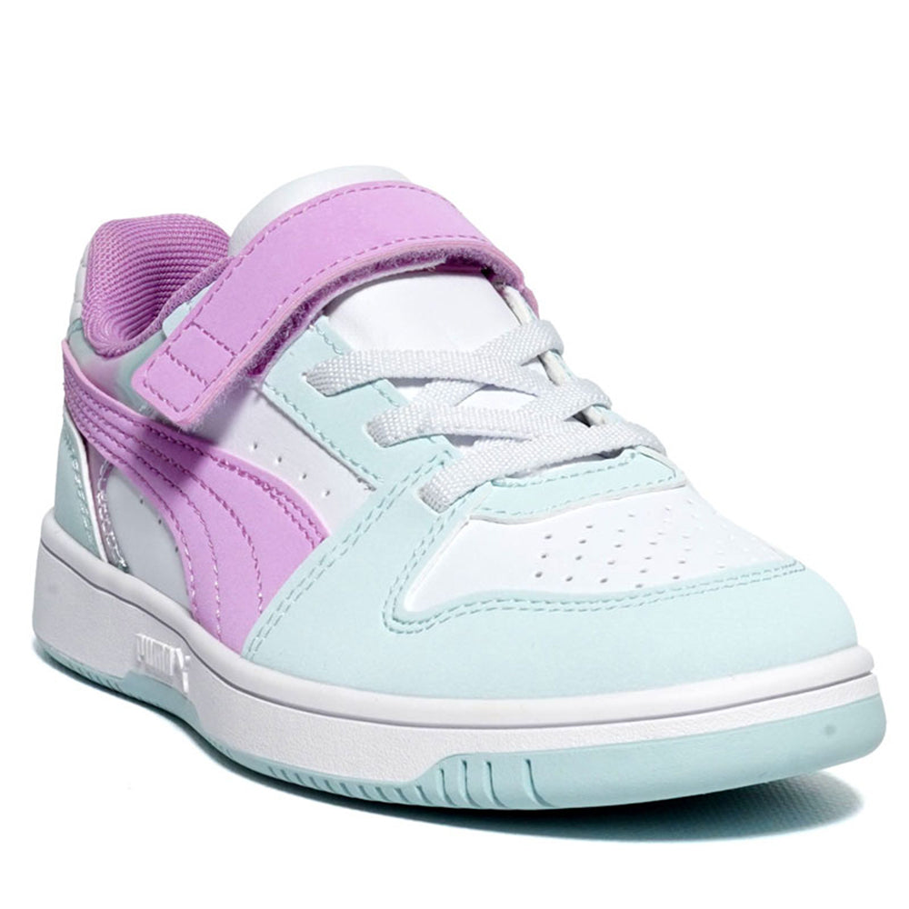PUMA KID'S HOOK N' LOOP REBOUND V6 AQUA/MAUVE SNEAKER SHOES