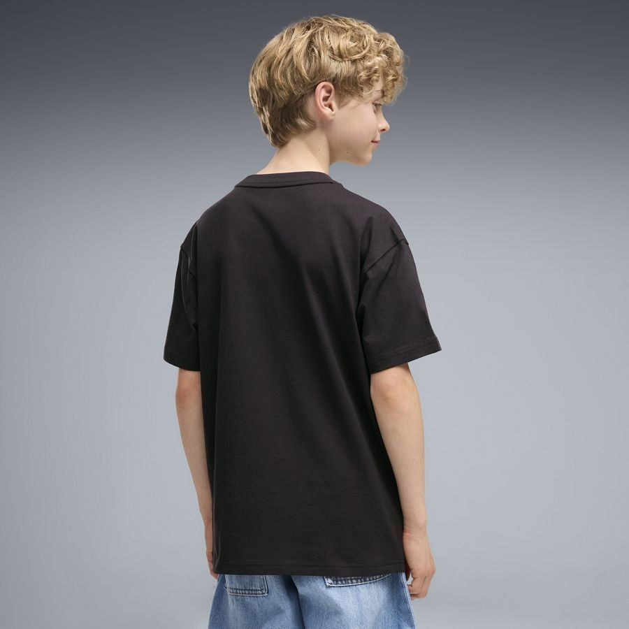 PUMA KID'S ESSENTIALS LOGO LAB RELAXED GRAPHIC BLACK/BLUE TEE
