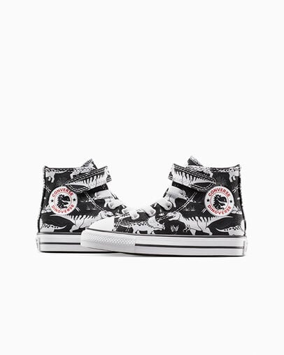 Converse Kid's Chuck Taylor All-Star Dinosaur Hook N' Loop Black/White Sneaker Shoes
