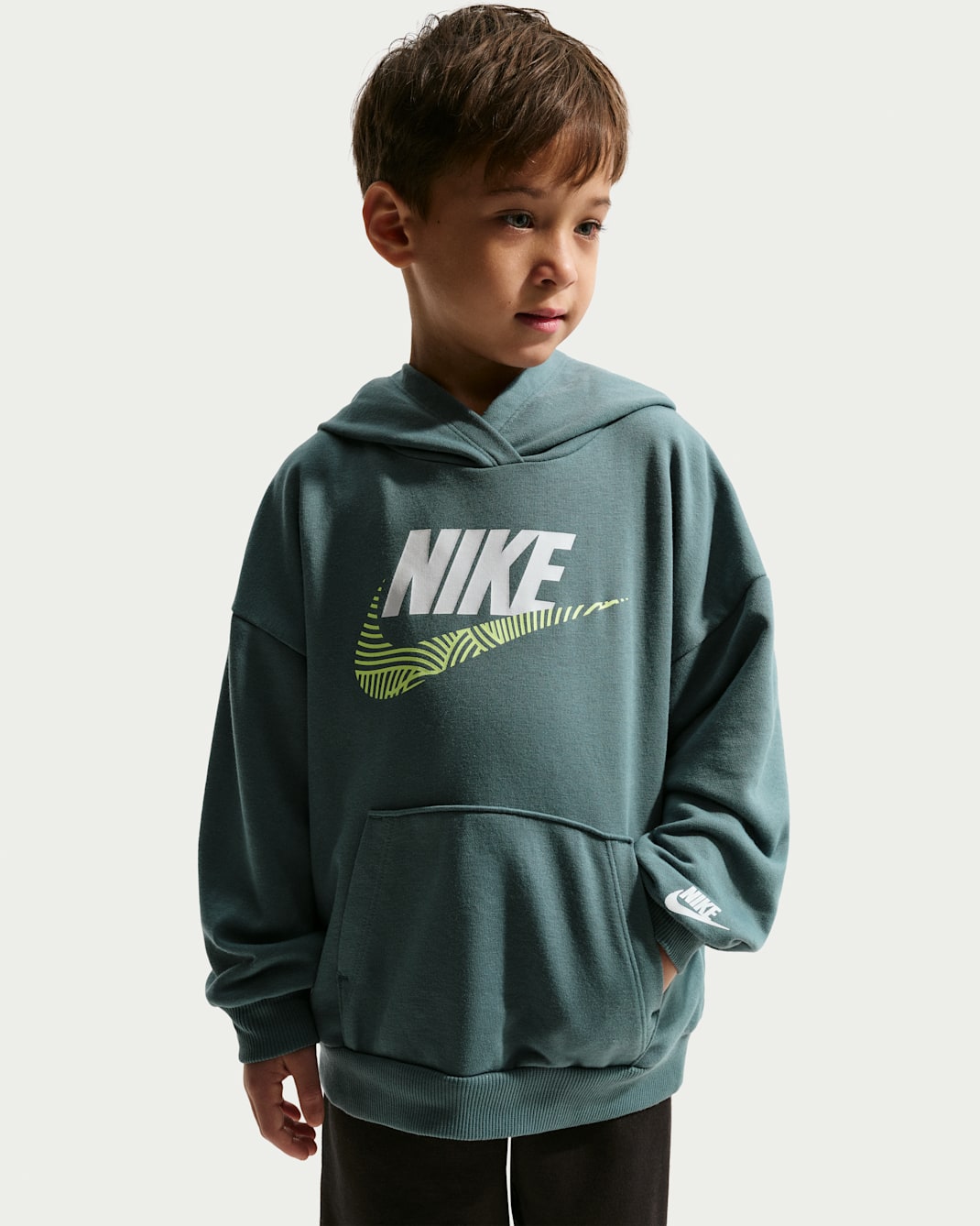 Nike Kid's In The Zone Oversized French Terry Teal Blue/Black Tracksuit Set