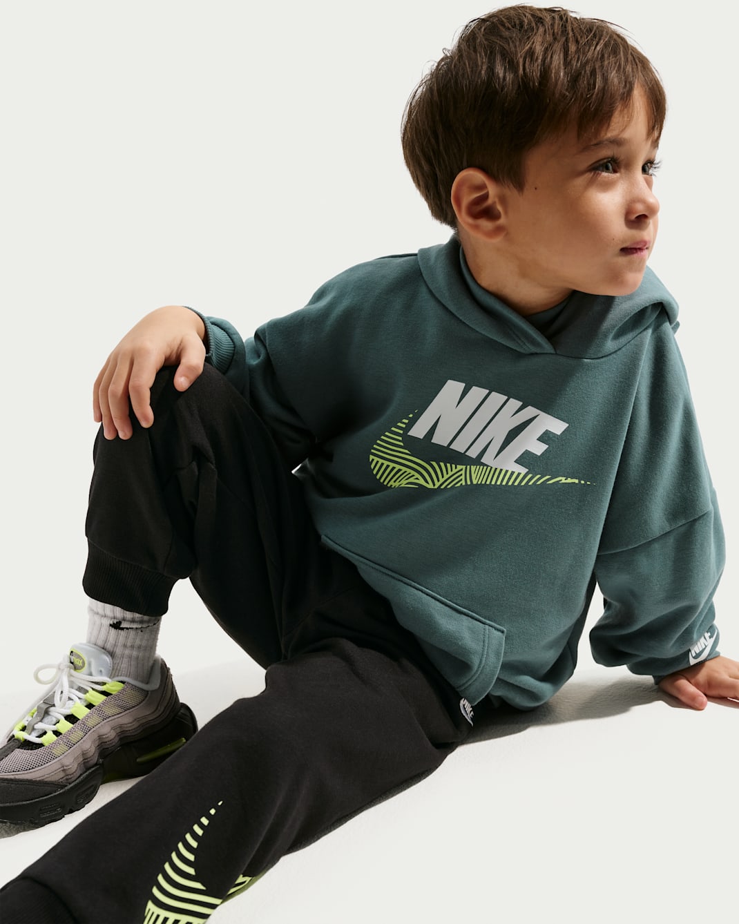 Nike Kid's In The Zone Oversized French Terry Teal Blue/Black Tracksuit Set
