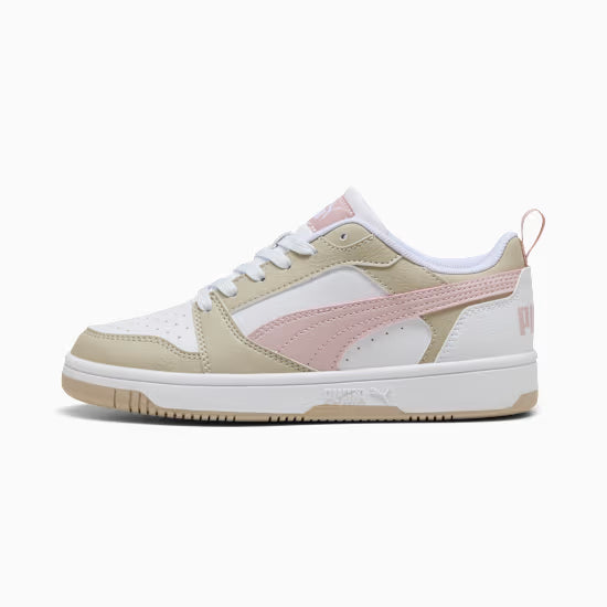 Puma Kid's Rebound White/Dust/Pink Sneaker Shoes