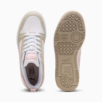 Puma Kid's Rebound White/Dust/Pink Sneaker Shoes