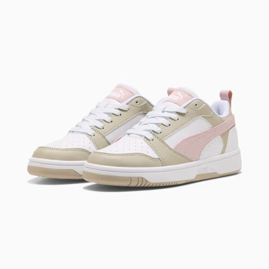 Puma Kid's Rebound White/Dust/Pink Sneaker Shoes
